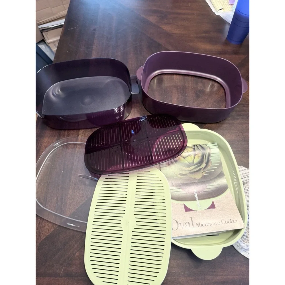 Tupperware Oval Stack Cooker Meal Maker Set Purple Green 4145A 6 piece